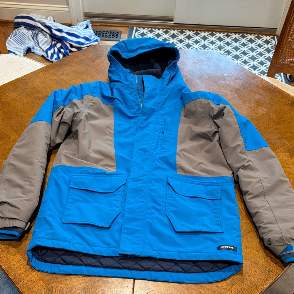 Lands' End Bright Blue and Gray Hooded Winter Jacket - Picture 5 of 5